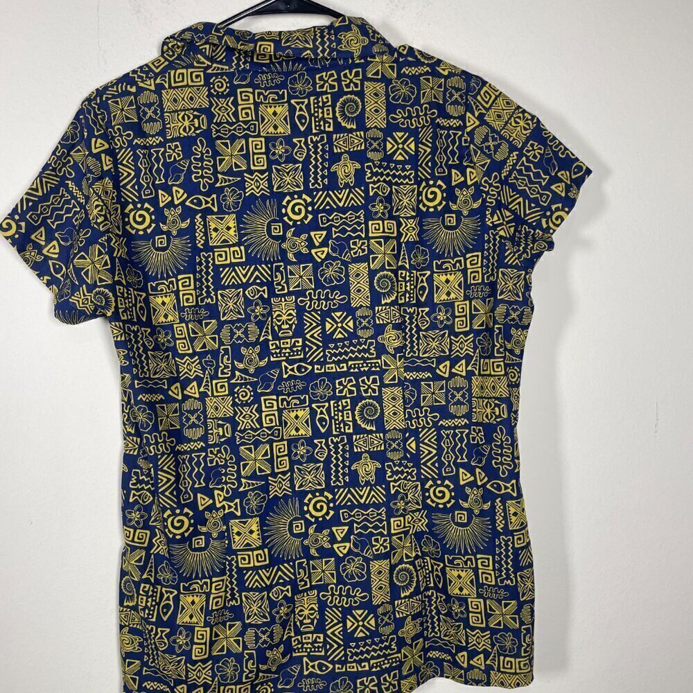 Canoe Club Nwt Men's Ss Navy Yellow Tropical Print Button-Up Shirt 16 Cotton! — image 6 of 6